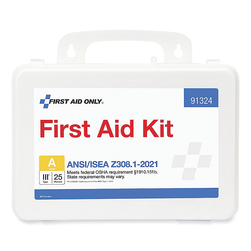 First Aid Only ANSI 2021 First Aid Kit for 25 People, 94 Pieces, Plastic Case (FAO91324)