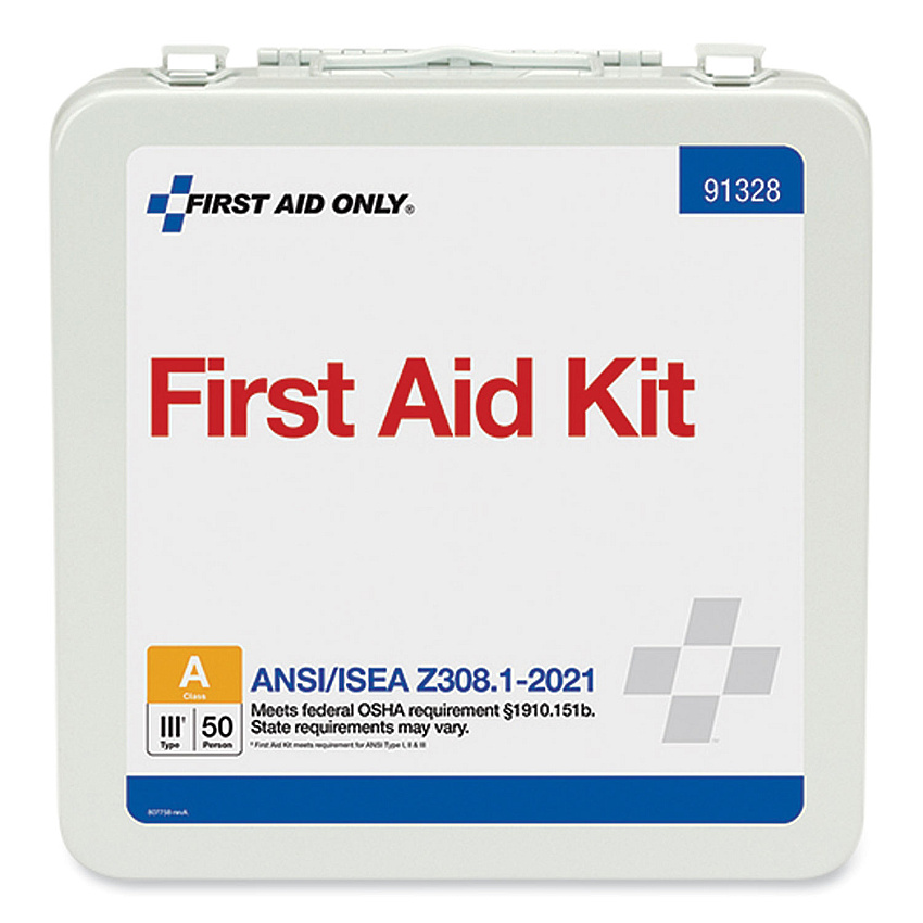 First Aid Only ANSI 2021 Type III First Aid Kit for 50 People, 184 Pieces, Metal Case (FAO91328)