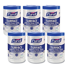 PURELL Healthcare Surface Disinfecting Wipes, 1-Ply, 7" x 10", Unscented, White, 110 Wipes/Canister, 6 Canisters/Carton (GOJ934006)