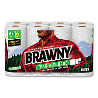 Brawny Tear-A-Square Perforated Kitchen Roll Towels, Double Roll, 2-Ply, 11" x 11", White, 120 Sheets/Roll, 8 Rolls/Pack (GPC443665)