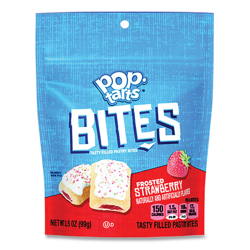 Kellogg's Pop Tarts Bites, Frosted Strawberry, 3.5 oz Bag, 6/Carton (KEB25069)