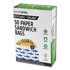 Lunchskins Peel and Seal Sandwich Bag with Closure Strip, 6.3" x 2" x 7.9", Blue Sharks/White, 50/Box (LCH854735005904)