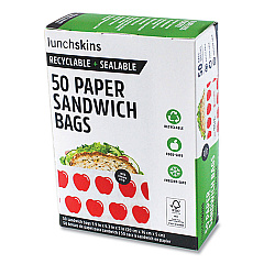 Lunchskins Peel and Seal Sandwich Bag with Closure Strip, 6.3" x 2" x 7.9", Red Apples/White, 50/Box (LCH854735005911)