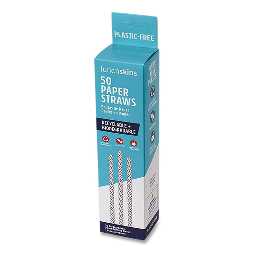 Lunchskins Blue Chevron Paper Straws, 7.89", 50/Box (LCH860000894432)
