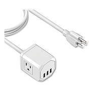 LAX Gadgets 3-Outlet 3-USB Port Surge Protector, 3 AC Outlets/3 USB Ports, 5 ft Cord, White (OUT3X3WH)