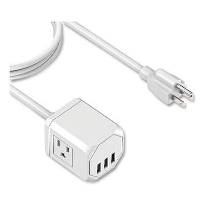 LAX Gadgets 3-Outlet 3-USB Port Surge Protector, 3 AC Outlets/3 USB Ports, 5 ft Cord, White (OUT3X3WH)