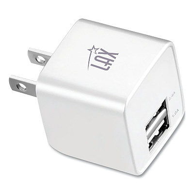 LAX Gadgets Dual USB Port Wall Charger, USB-A Port/USB-C Port, White (WLL2PWHT)