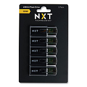 NXT Technologies USB 2.0 Type-A Flash Drive, 32 GB, Black, 5/Pack (61129)