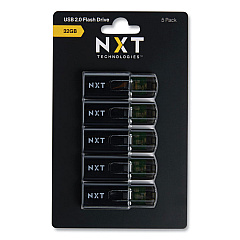 NXT Technologies USB 2.0 Type-A Flash Drive, 32 GB, Black, 5/Pack (61129)