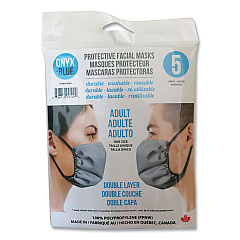 ONYX + BLUE Protective Face Mask, Polypropylene, One Size Fits All, 5/Pack (OXB9502)