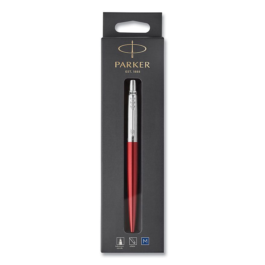 Parker Jotter Ballpoint Pen, Retractable, Medium 0.7 mm, Blue Ink, Kensington Red/Chrome Barrel (PAR1953241)