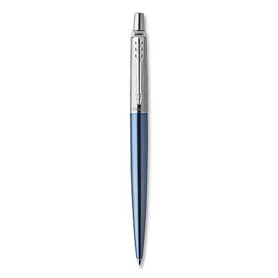 Parker Jotter Ballpoint Pen, Retractable, Medium 0.7 mm, Blue Ink, Waterloo Blue/Chrome Barrel (PAR1953245)