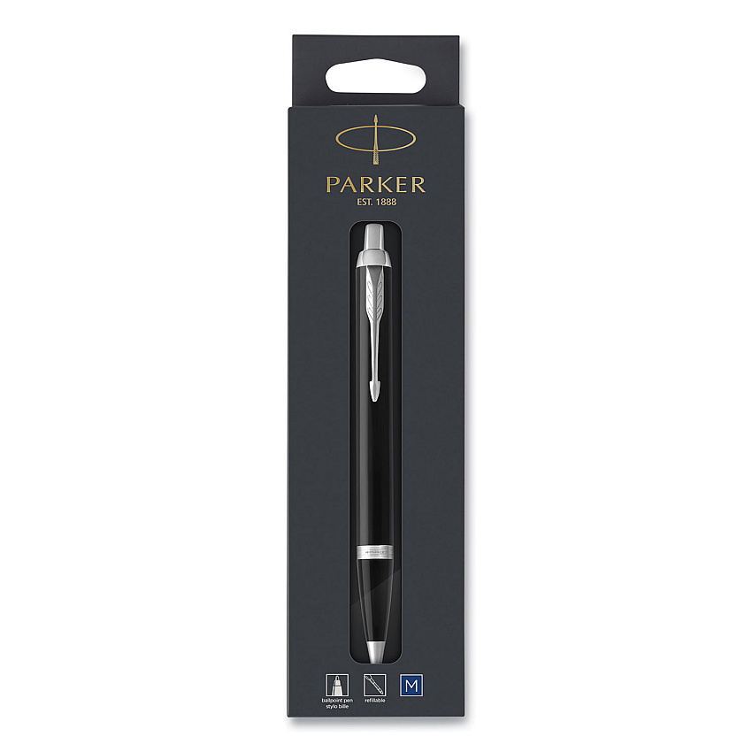 Parker IM Retractable Medium Tip Ballpoint Pen, 0.7 mm, Blue Ink, Black/Chrome Barrel (PAR1975554)