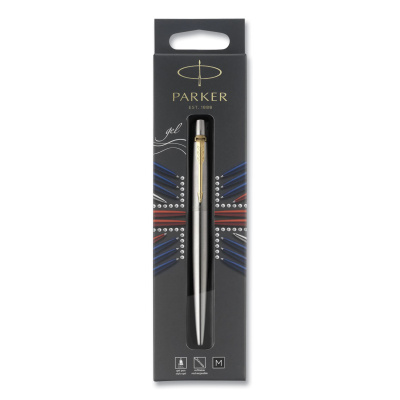 Parker Jotter Steel Gel Golden Finish Trim Ballpoint Pen - Bold Pen Point - 0.7 mm Pen Point Size - Conical Pen Point Style - Refillable - Retractable - Black - Stainless Steel Stainless Steel Barrel