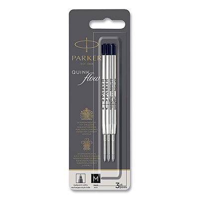 Quinkflow Refill for Parker Ballpoint Pen, Medium Tip, Black Ink, 3/Pack (PAR2119151)