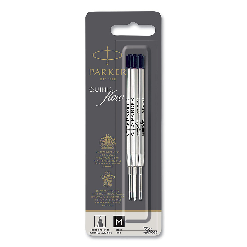 Quinkflow Refill for Parker Ballpoint Pen, Medium Tip, Black Ink, 3/Pack (PAR2119151)