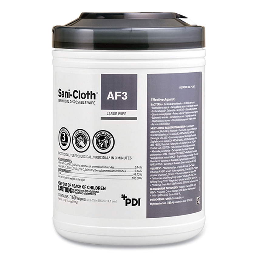 Sani Professional Sani-Cloth AF3 Germicidal Disposable Wipes, Extra-Large, 1-Ply, 7.5" x 15", Unscented, White, 75/Pack (PDIP72584)