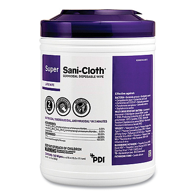Sani Professional Super Sani-Cloth Germicidal Disposable Wipes, Extra-Large, 1-Ply, 7.5" x 15", Unscented, White, 75/Pack (PDIP86984)