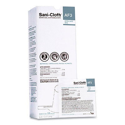 Sani Professional Sani-Cloth AF3 Individually Wrapped Germicidal Disposable Wipes, X-Large, 1-Ply, 11.75" x 11.5", Unscented, White, 50/Box (PDIU27500)