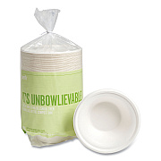 Perk PFAS-Free Compostable Bagasse Bowls, 12 oz, White, 125/Pack (PRK61285)