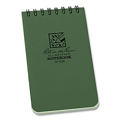 Rite in the Rain All-Weather Wire-O Notepad, Universal: Narrow Rule and Quadrille Rule, Dark Green Cover, 50 White 3 x 5 Sheets (RIR935)