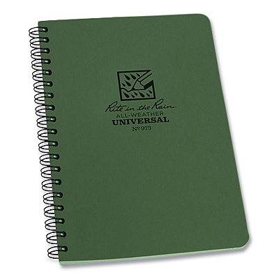 Rite in the Rain All-Weather Wire-O Notebook, Universal: Narrow Rule and Quadrille Rule, Dark Green Cover, (32) 7 x 4.63 Sheets (RIR973)