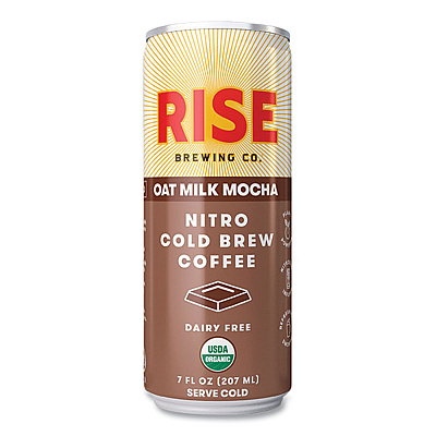 RISE Brewing Co. Nitro Cold Brew Latte, Oat Milk Mocha, 7 oz Can, 12/Carton (RSB00049)
