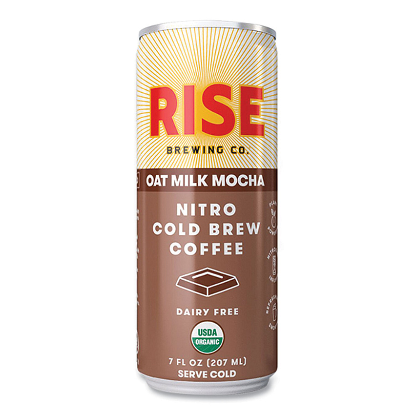 RISE Brewing Co. Nitro Cold Brew Latte, Oat Milk Mocha, 7 oz Can, 12/Carton (RSB00049)