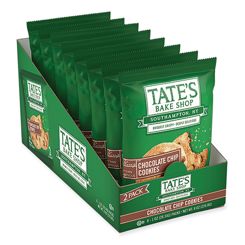 TATES BAKE SHOP Chocolate Chip Cookies Snack Packs, 1 oz Pack, 2 Cookies/Pack, 8 Packs/Box, 2 Boxes/Carton (TAE07134)