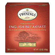 TWININGS Tea Bags, English Breakfast, 3.53 oz, 50/Box (TWG78221)
