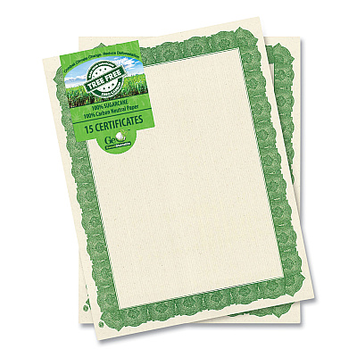 Geographics Award Certificates, 8.5 x 11, Natural with Green Braided Border, 15/Pack (GEO49016)