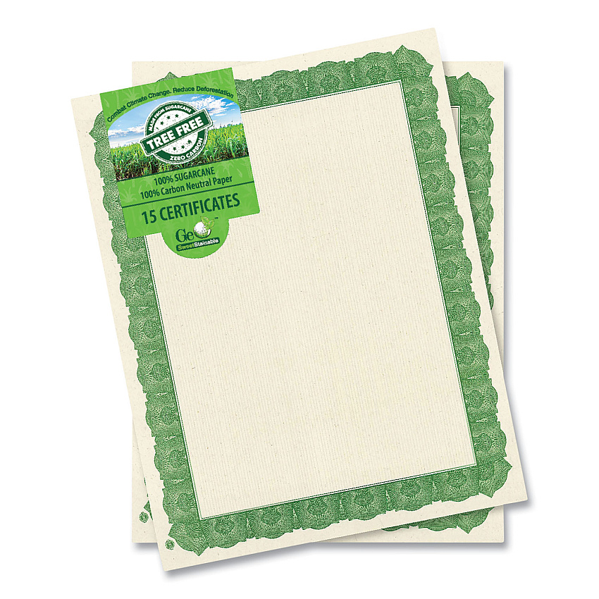 Geographics Award Certificates, 8.5 x 11, Natural with Green Braided Border, 15/Pack (GEO49016)