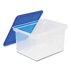 Storex Tote with Comfort Edges, Letter/Legal Files, 13.9" x 18.3" x 10.6", Blue/Clear, 4/Carton (STX61508U04C)