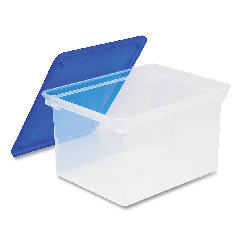 Storex Tote with Comfort Edges, Letter/Legal Files, 13.9" x 18.3" x 10.6", Blue/Clear, 4/Carton (STX61508U04C)