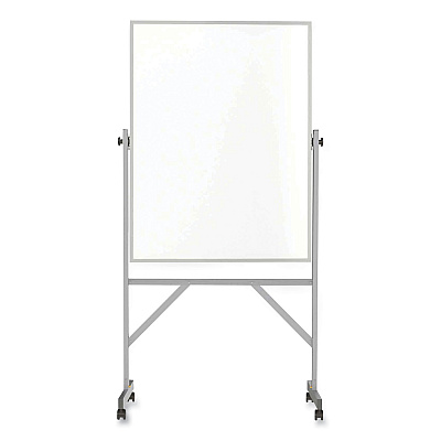 Ghent Reversible Magnetic Porcelain Whiteboard with Satin Aluminum Frame and Stand, 36 x 48, White Surface (GHEARM1M143)