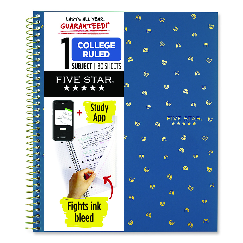 Five Star Style Wirebound Notebook, 1-Subject, Medium/College Rule, Randomly Assorted Cover Colors, (80) 11 x 8.5 Sheets (MEA820156F)