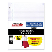 Five Star Reinforced Filler Paper Plus Study App, 3-Hole, 8.5 x 11, College Rule, 80/Pack (MEA170102)