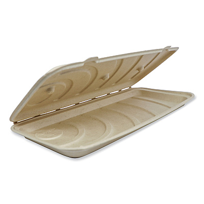 World Centric Fiber Hinged Containers, 13.7 x 6.6 x 1.3, Natural, Paper, 200/Carton (WORPBSCU13LFS)