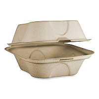World Centric Fiber Hinged Containers, Burger Box, 6.5 x 6 x 3.2, Natural, Paper, 500/Carton (WORTOSCU15BLFP)