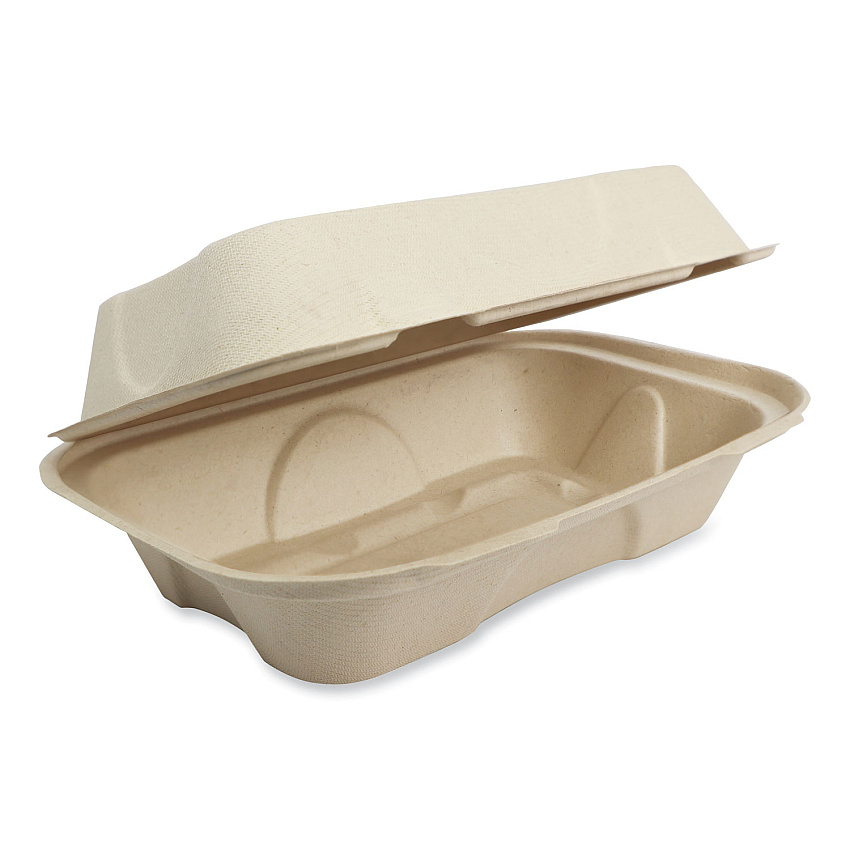 World Centric Fiber Hinged Containers, Hoagie Box, 9.2 x 6.4 x 3.1, Natural, Paper, 500/Carton (WORTOSCUHBLFP)