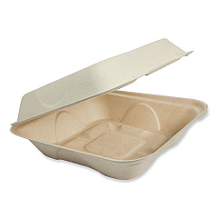 World Centric Fiber Hinged Containers, 7 x 8.3 x 3.2, Natural, Paper, 300/Carton (WORTOSCU853LFP)