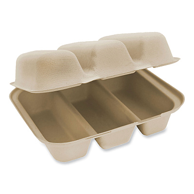 World Centric Fiber Hinged Containers, 8.8 x 8.2 x 2.9, Natural, Paper, 300/Carton (WORTOSCT3LFS)