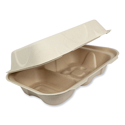 World Centric Fiber Hinged Containers, Hoagie Box, 9.2 x 6.4 x 3, Natural, Paper, 500/Carton (WORTOSCU34DLFP)