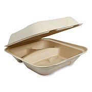 World Centric Fiber Hinged Containers, 3-Compartment, 8.8 x 8.2 x 2.9, Natural, Paper, 300/Carton (WORTOSCU8TLFP)