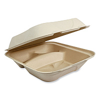 World Centric Fiber Hinged Containers, 3-Compartment, 8.8 x 8.2 x 2.9, Natural, Paper, 300/Carton (WORTOSCU8TLFP)