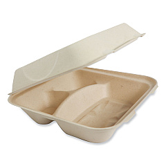 World Centric Fiber Hinged Containers, 3-Compartment, 9.3 x 9 x 3.3, Natural, Paper, 300/Carton (WORTOSCU9TLFP)