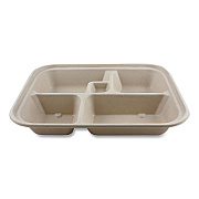 World Centric Fiber Containers, Bento Box, 5-Compartment, 12 x 9.5 x 2, Natural, Paper, 300/Carton (WORTRSCBBLFS)