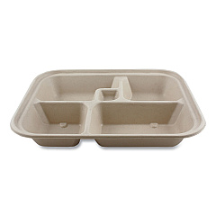 World Centric Fiber Containers, Bento Box, 5-Compartment, 12 x 9.5 x 2, Natural, Paper, 300/Carton (WORTRSCBBLFS)
