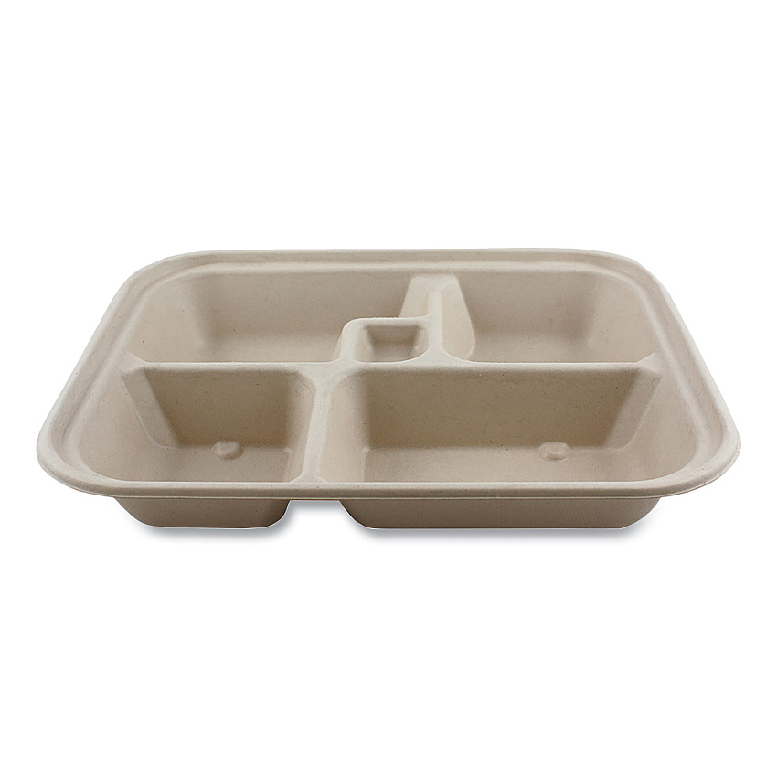 World Centric Fiber Containers, Bento Box, 5-Compartment, 12 x 9.5 x 2, Natural, Paper, 300/Carton (WORTRSCBBLFS)