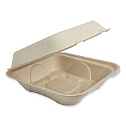World Centric Fiber Hinged Containers, 9.2 x 9.1 x 3.2, Natural, Paper, 300/Carton (WORTOSCU9LFP)